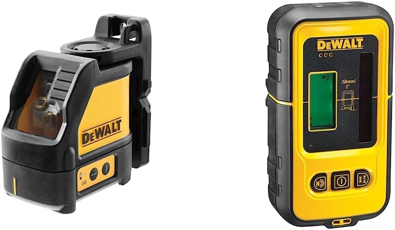 DEWALT 2-Way Self Levelling Cross Line Green Beam Laser with Carry Case DW088CG & Green Line Laser Detector Upto 50M Working Range DE0892G