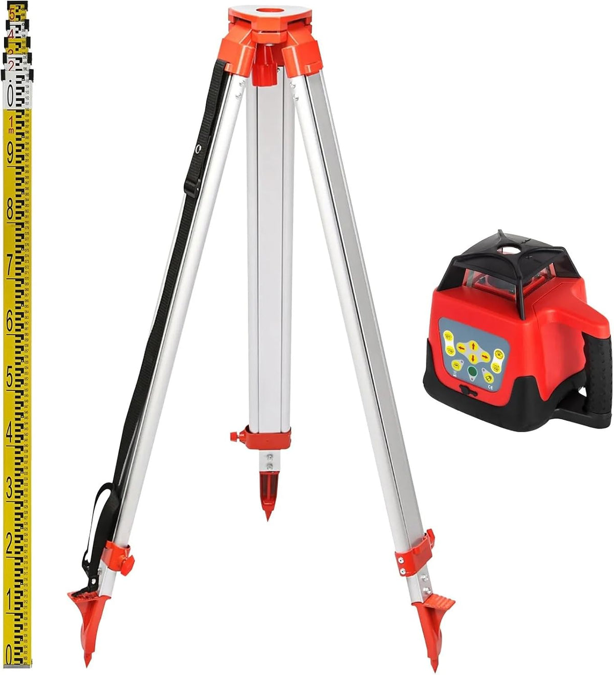360° Rotary Laser Level Kit 500m Range Beam with Rod & Staff Automatic Red Rotating Laser Level Self-Leveling Precision Measuring Tool Construction and Layout Ideal for Indoor & Outdoor Projects