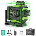 Huepar 4x360 Laser Level Adjustable Brightness Green 16 Lines Leveler with LCD Screen, 2 Type Batteries (Li-ion Battery+4*AA Battery), 4 Working Modes, ±2mm High Accuracy Self Leveling Laser Leveler