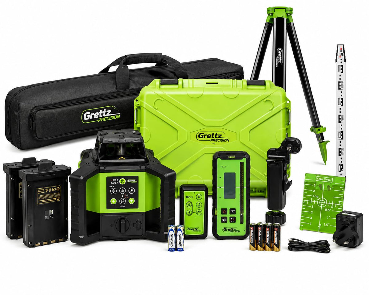 Grettz G70 Red Beam Rotary Laser Level Kit — Dual Grade, Self-Levelling