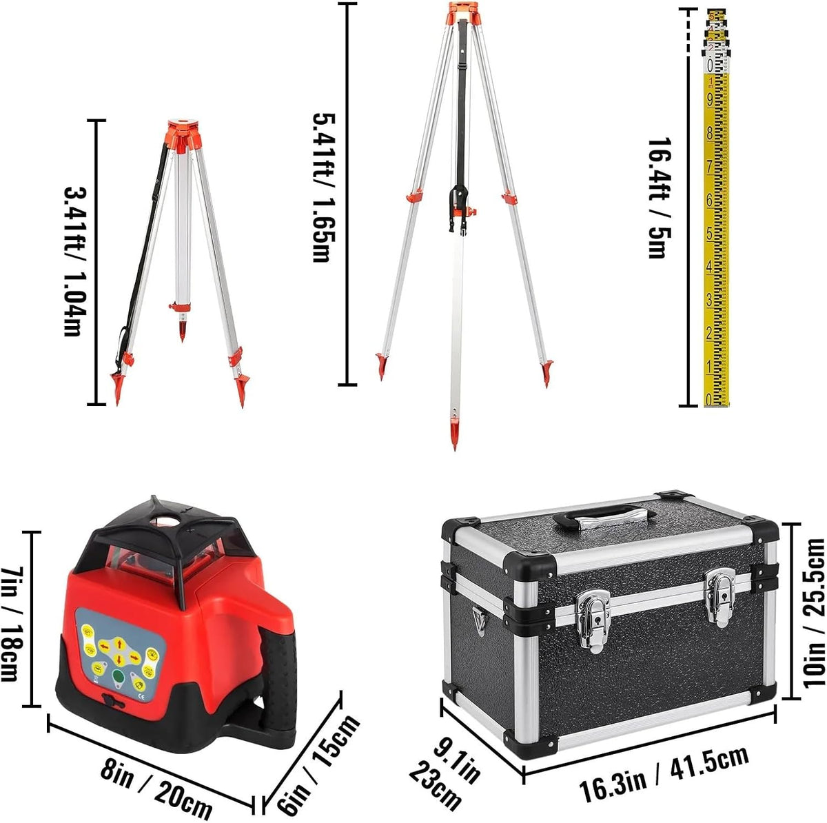 360° Rotary Laser Level Kit 500m Range Beam with Rod & Staff Automatic Red Rotating Laser Level Self-Leveling Precision Measuring Tool Construction and Layout Ideal for Indoor & Outdoor Projects