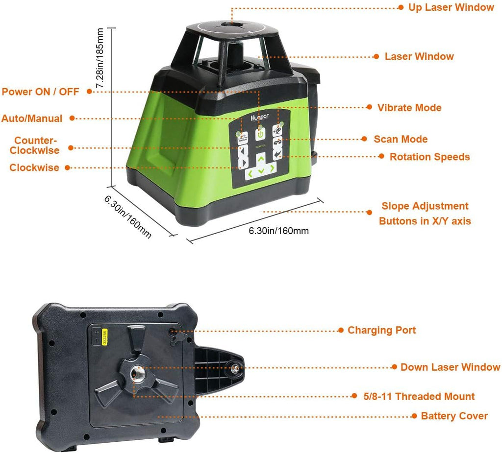 Huepar Professional Self Rotating Laser Level Green Beam Kit, RL200HVG