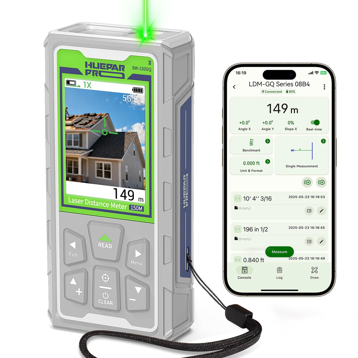 Huepar Pro Outdoor Laser Measure – Digital Laser Measurement Tool with Camera, Bluetooth, P2P Technology