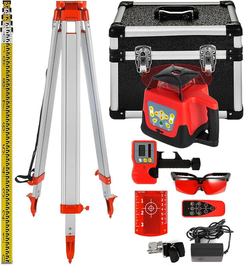 360° Rotary Laser Level Kit 500m Range Beam with Rod & Staff Automatic Red Rotating Laser Level Self-Leveling Precision Measuring Tool Construction and Layout Ideal for Indoor & Outdoor Projects