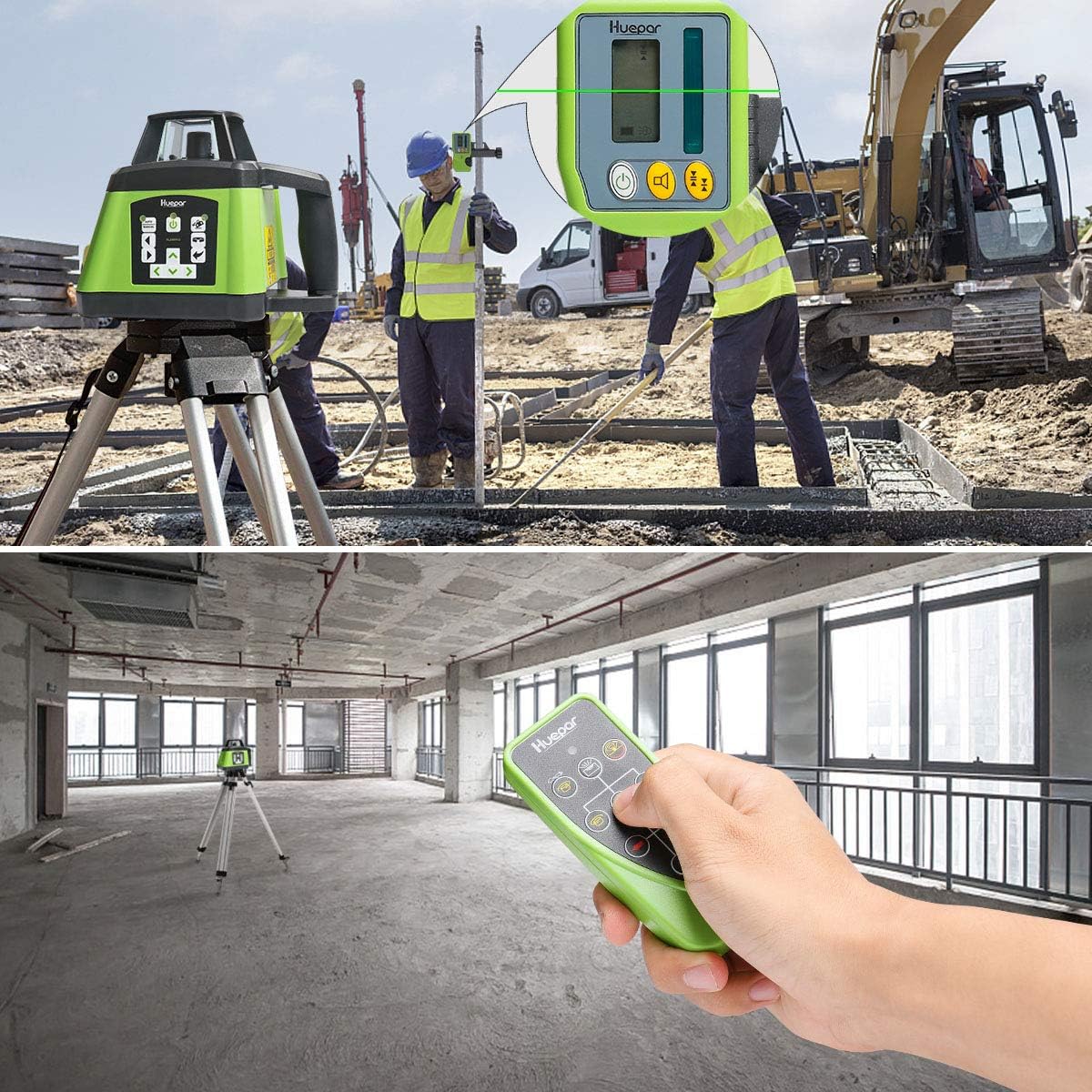 Huepar Professional Self Rotating Laser Level Green Beam Kit, RL200HVG